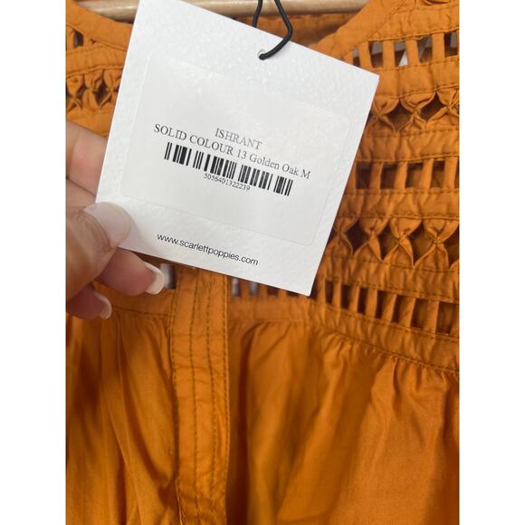NWT Scarlet Poppies Flutter Sleeve Ishrant Short Dress Golden Oak Size: Medium - Picture 6 of 8